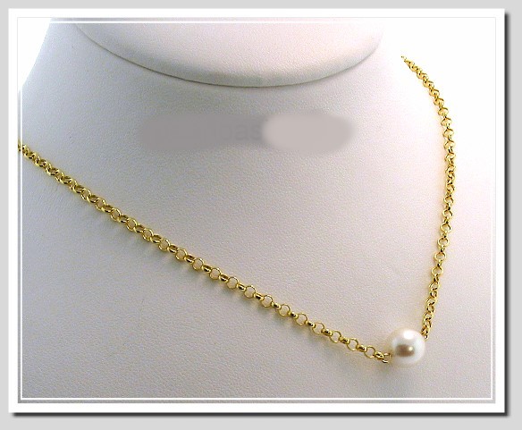 AA+ 8-8.5MM Akoya Pearl Center Necklace 14K Yellow Gold 16in