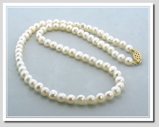 AA+ 5.5-6MM White Freshwater Pearl Necklace Gold Filled Clasp 16.5in.