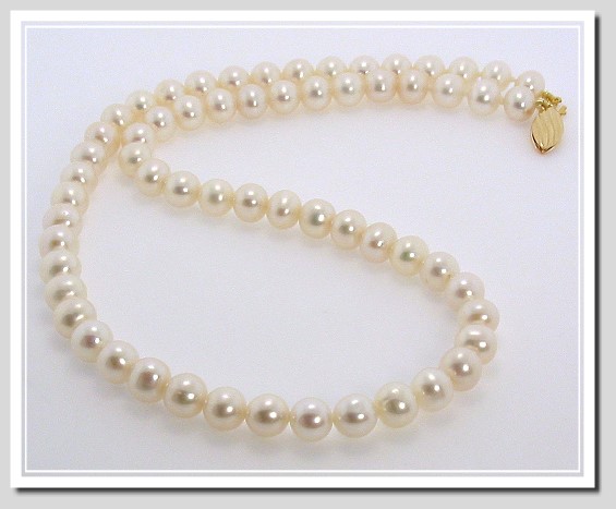 AA+ 6.5-7MM White Freshwater Pearl Necklace Gold Filled Clasp 16in.