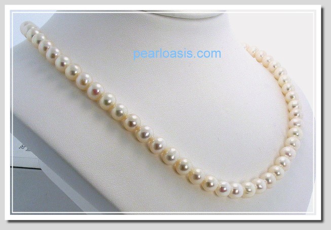 AA+ 6.5-7MM White Freshwater Pearl Necklace Gold Filled Clasp 18in.