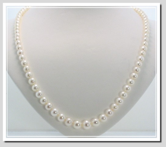 AA+ Grade 6-9MM White Freshwater Pearl Graduated Necklace 14K Gold 18in