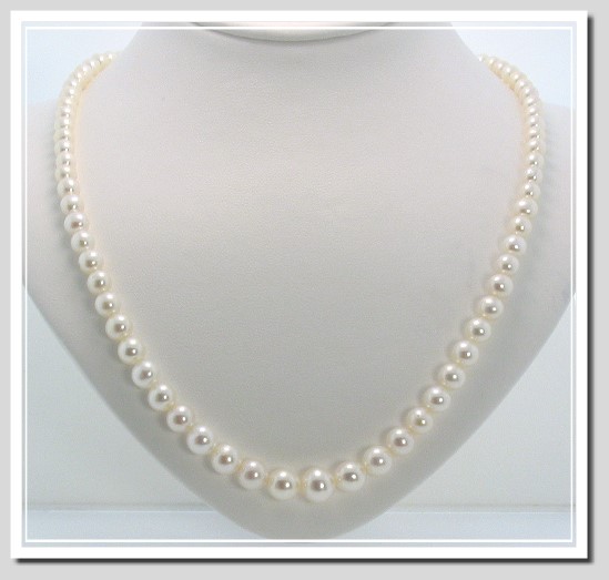 AA+ Grade 6 - 9MM White Freshwater Pearl Graduated Necklace 14K Gold 20in