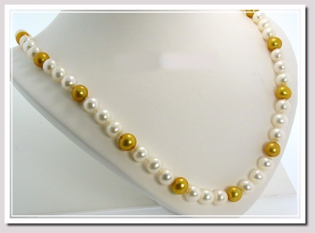 AA+ 7.5-8MM White & Gold FW Round Pearl Necklace 14K Clasp 20in.