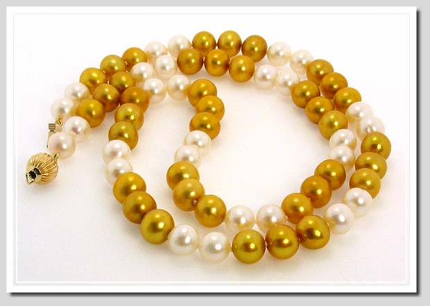AA+ 7.5-8MM White & Gold FW Round Pearl Necklace 14K Clasp 24in.