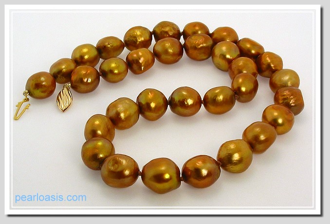AA 10X12MM Brown FW Baroque Pearl Necklace Gold Filled Clasp 17in