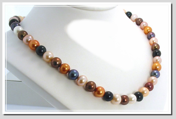 AA+ 8-8.5MM 16in. Multi Color Freshwater Pearl Necklace Gold Filled Clasp 