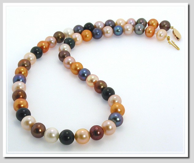 AA+ 8-8.5MM 16in. Multi Color Freshwater Pearl Necklace Gold Filled Clasp 