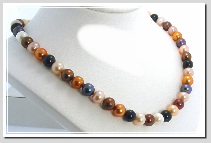 AA+ 8-8.5MM 18in. Multi Color Freshwater Pearl Necklace Gold Filled Clasp 