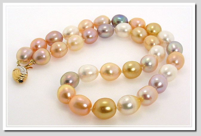 AA+ 10X11MM - 11X13MM Multi Color FW & South Sea Pearl Necklace 14K Clasp 18in