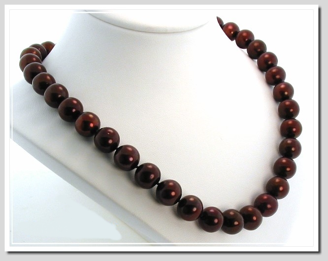 AAA 10.5-11.5MM Chocolate Brown Round FW Pearl Necklace 14K Clasp 18in