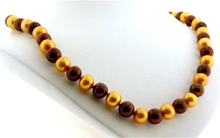 8-8.5MM Golden & Chocolate Brown Freshwater Pearl Necklace, 14K Clasp, 18in