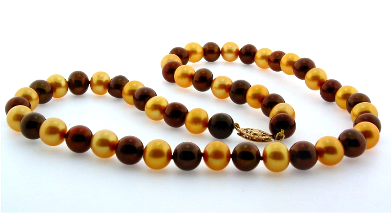 8-8.5MM Golden & Chocolate Brown Freshwater Pearl Necklace, 14K Clasp, 18in
