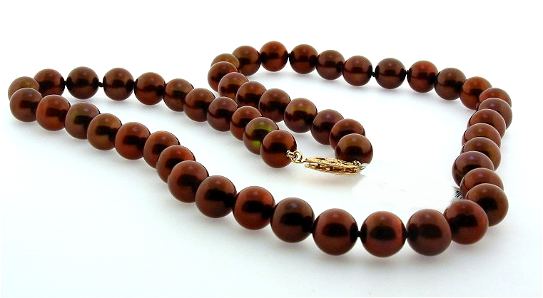 8-8.5MM Chocolate Brown Freshwater Pearl Necklace, 14K Clasp, 18in