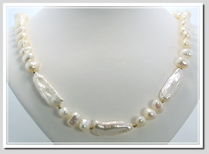 Biwa Freshwater Cultured Pearl Necklace, 14K Gold Clasp & Beads, 21.5 In.