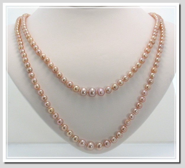 4-7MM Two Strand Lavender Freshwater Pearl Necklace 14K Clasp 18+21in.