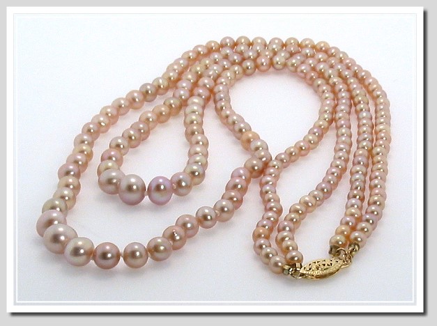 4-7MM Two Strand Lavender Freshwater Pearl Necklace 14K Clasp 18+21in.