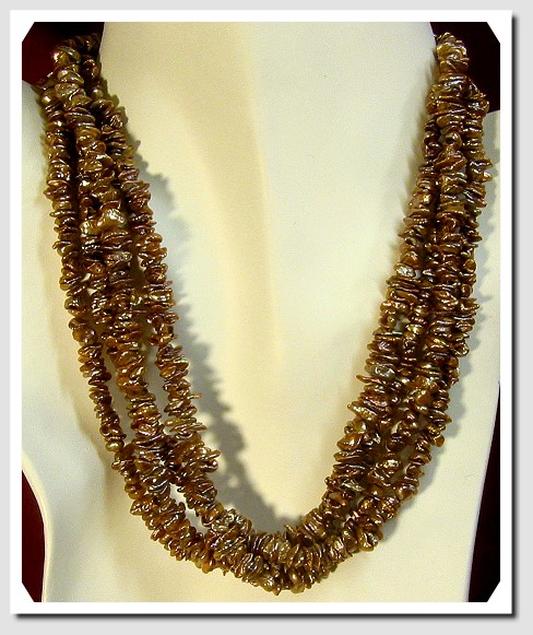 4 Strand Brown/Lavender Keishi Freshwater Cultured Pearl Necklace 14K Clasp 18 in.