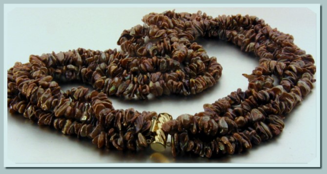 4 Strand Brown/Lavender Keishi Freshwater Cultured Pearl Necklace 14K Clasp 18 in.