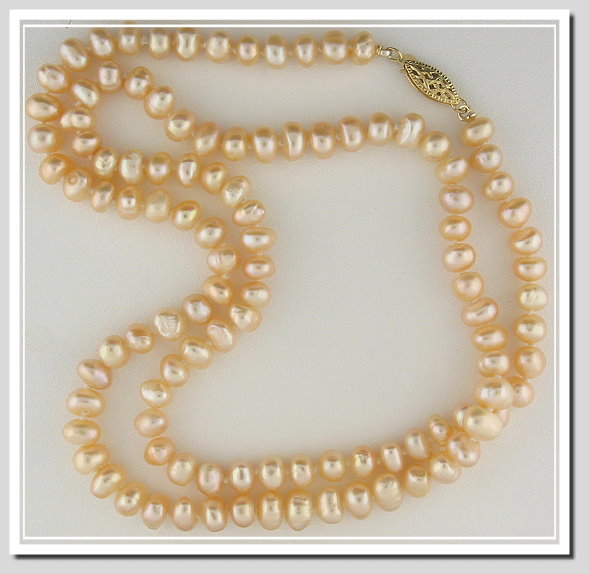 7-7.5MM Peach Pink Cultured Pearl Necklace 24in Special Sale