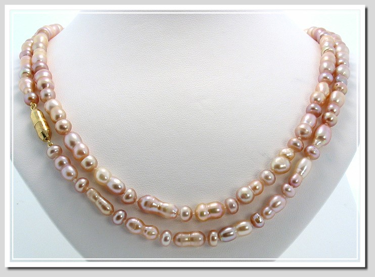 Pink Freshwater Double Pearl Necklace 39in