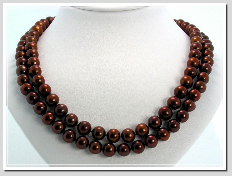 8-8.5MM Chocolate Brown Freshwater Pearl Necklace, 14K Yellow Gold 34in.