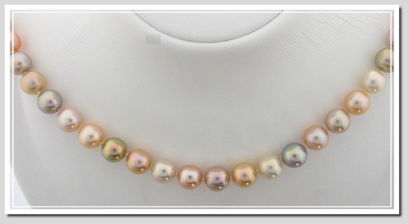 AA+ Grade 8-8.5MM Natural Multi-Color Freshwater Pearl Necklace 14K Gold 18in.