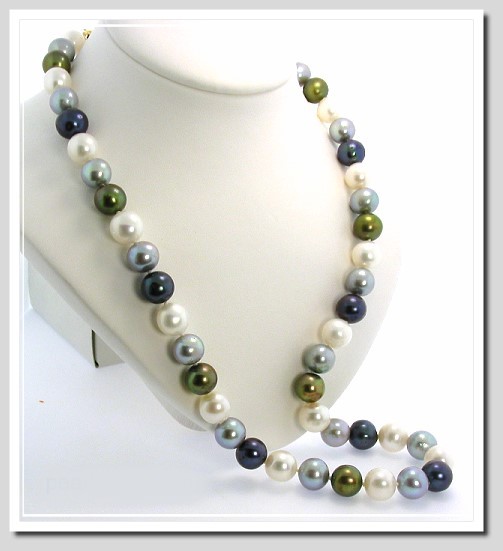 9.5-10.5MM Multi Color Freshwater Pearl Necklace 14K Clasp 22in