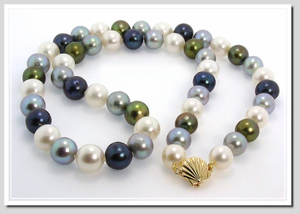 9.5-10.5MM Multi Color Freshwater Pearl Necklace 14K Clasp 22in