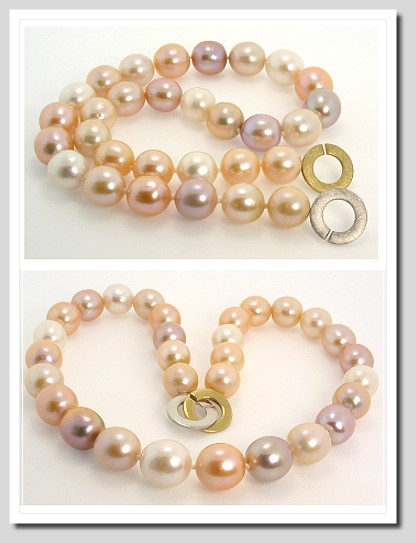 12.5MM - 14.2X15MM Multi Color Freshwater Pearl Necklace 14K Clasp 18in