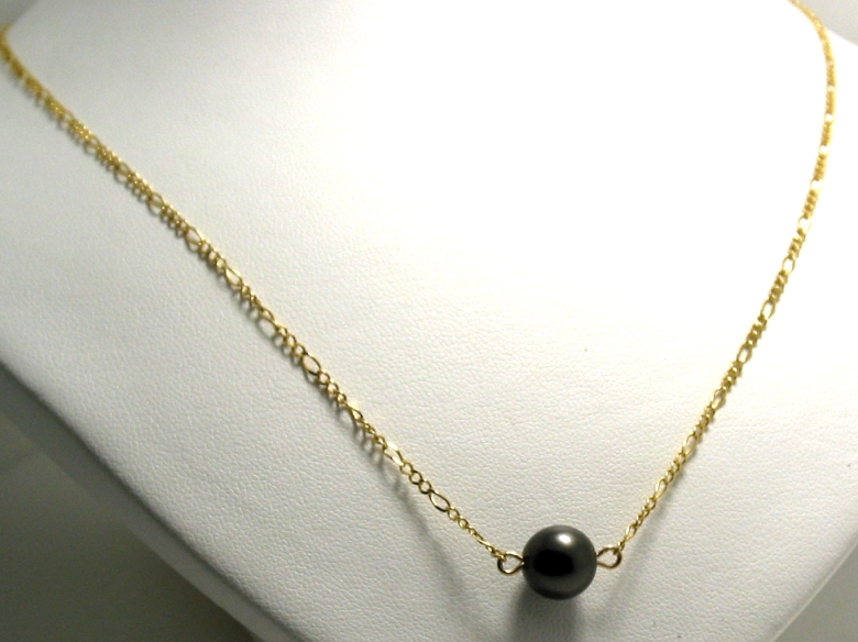 8.8MM Tahitian Pearl Station Necklace, 14K Yellow Gold, 16.5in