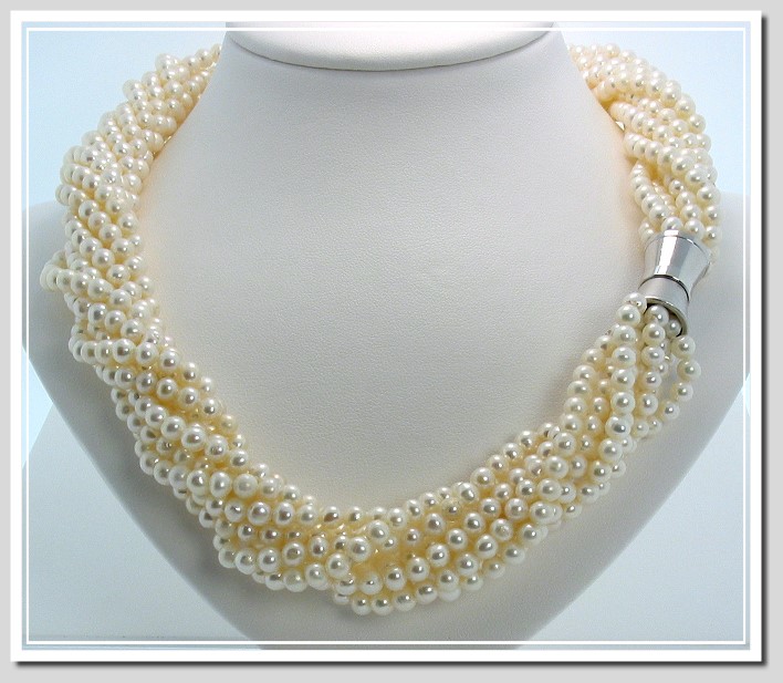 9 Strand 4-4.5MM Freshwater Pearl Twist Necklace Magnetic Clasp 17in. 