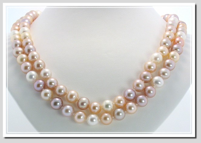 AA+ Grade 8-8.5MM Natural Multi-Color Freshwater Pearl Necklace 14K Gold 32in.