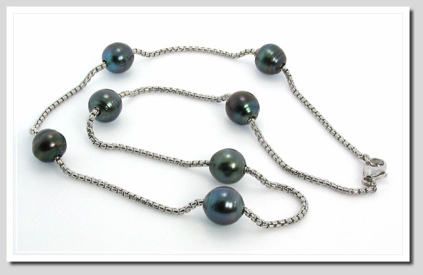 9-9.5MM Tahitian Pearl Tin Cup Necklace Sterling Silver 17in