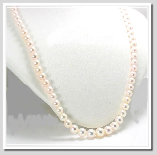 AA 5-7.5MM Akoya Cultured Pearl Graduate Necklace 14K Clasp 24in