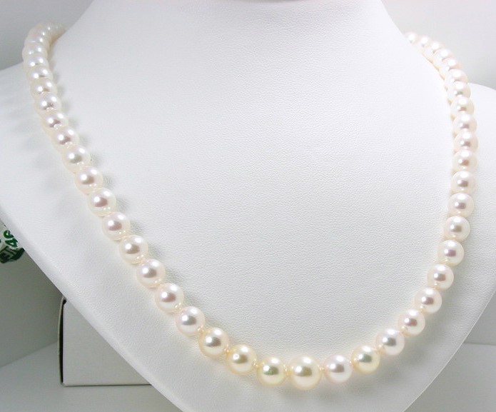 AA+ 5.5MM - 8.5MM Graduated Akoya Cultured Pearl Necklace 14k Clasp 24in