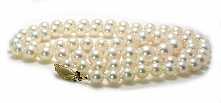 AAA 6MM - 8MM White Japanese Akoya Cultured Pearl Graduated Necklace, 14K Clasp, 22in