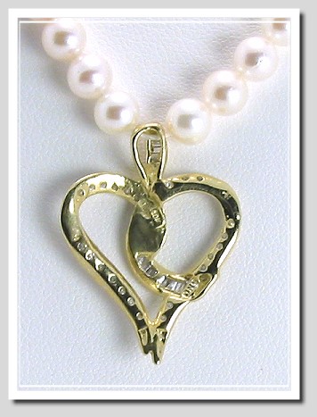 Freshwater Pearl Necklace with 0.25 Ct. Diamond Heart Pendant 10K Yellow Gold 16in.