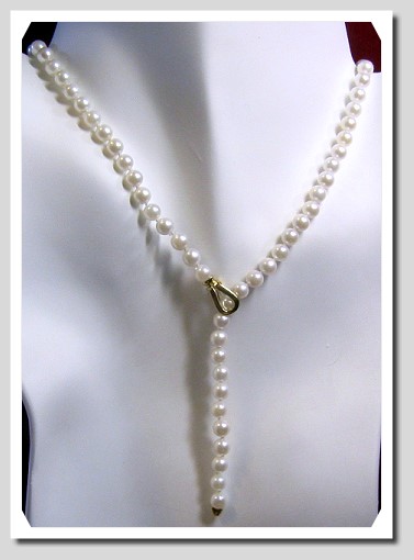AA Grade 6-6.5MM White Akoya Cultured Pearl Lariat Necklace 14K Clasp 24 in.