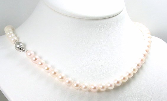 AA 6-6.5MM White Chinese Akoya Cultured Pearl Necklace; Silver Clasp; 16in