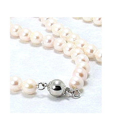 AA 6-6.5MM White Chinese Akoya Cultured Pearl Necklace; Silver Clasp; 16in