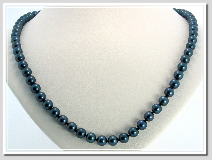 AA Grade 6-6.5MM Black Akoya Cultured Pearl Necklace 14K White Gold 18in