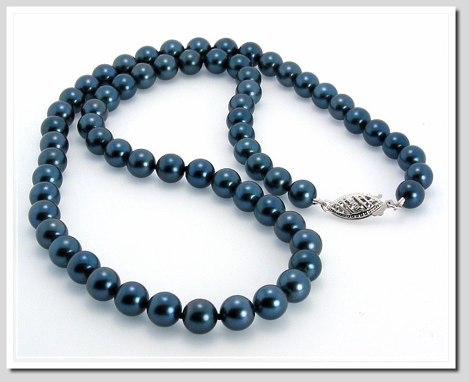 AA Grade 6-6.5MM Black Akoya Cultured Pearl Necklace 14K White Gold 18in