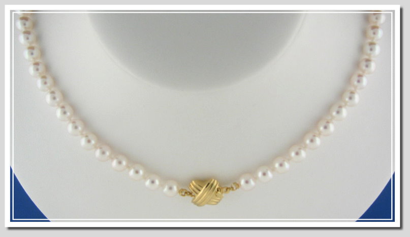 AA+ Graded 6-6.5MM White Japanese Akoya Cultured Pearl Necklace, 18K XO Clasp, 20 In.