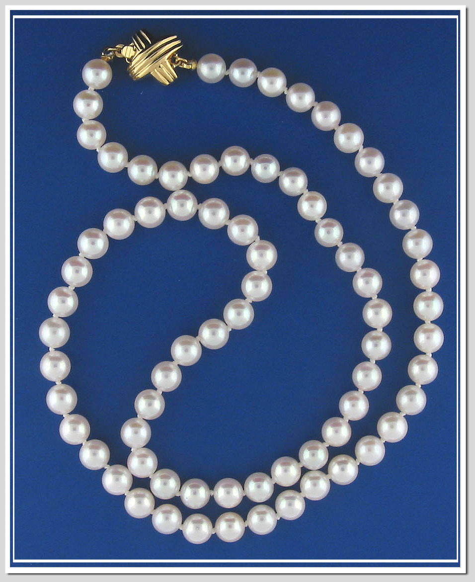 AA+ Graded 6-6.5MM White Japanese Akoya Cultured Pearl Necklace, 18K XO Clasp, 20 In.
