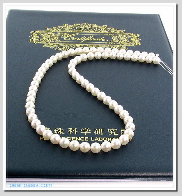 AAAA Certified Hanadama Japanese Akoya Cultured Pearl Necklace 6-6.5MM 18KClasp 18in.