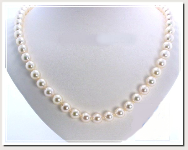 AA 6.5-7MM White Japanese Akoya Cultured Pearl Necklace 14K Clasp