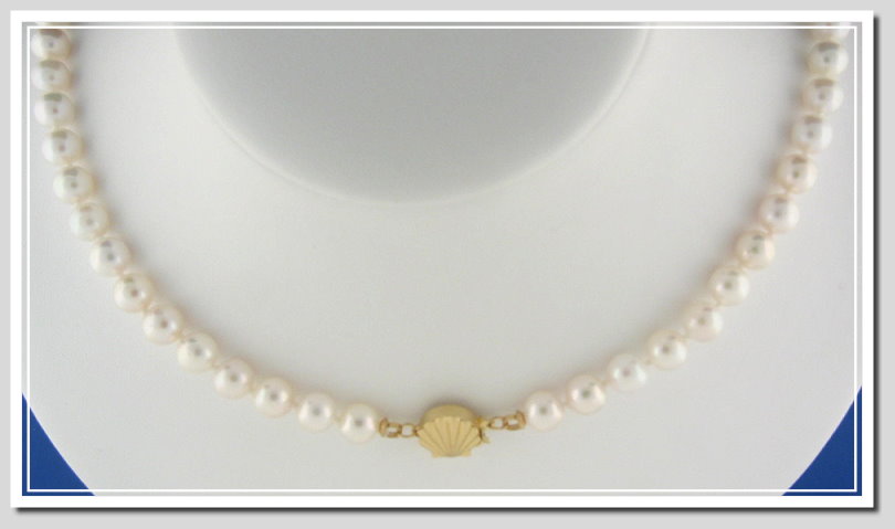 A+ Grade 6.5-7MM White Japanese Akoya Cultured Pearl Necklace w/14K Seashell Clasp, 24 In.