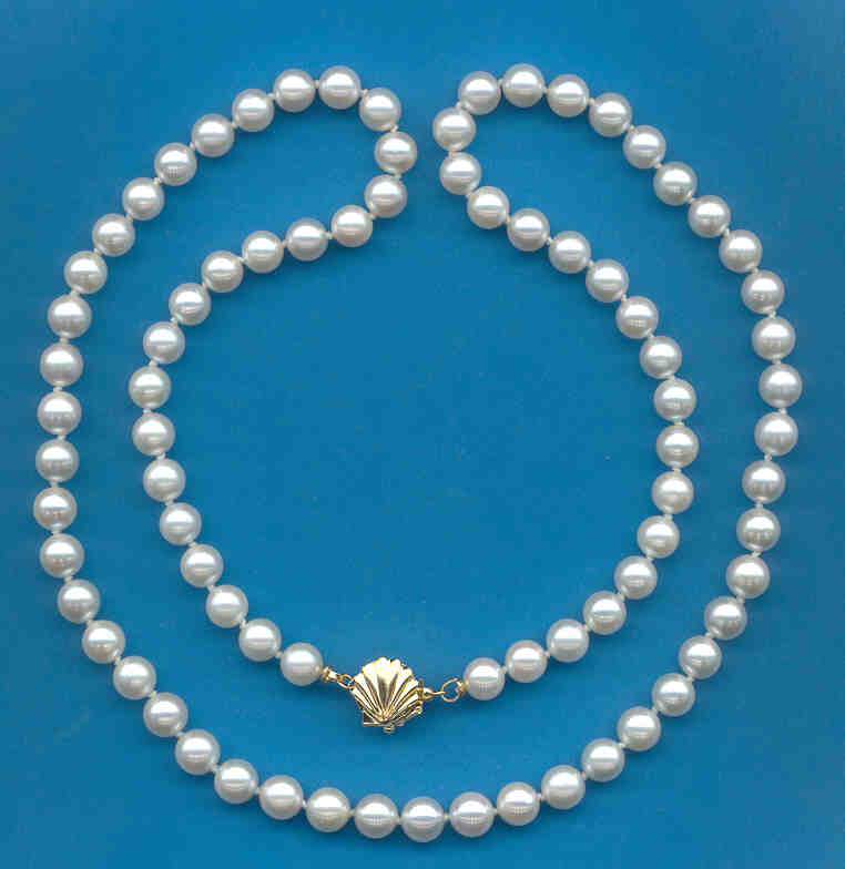 A+ Grade 6.5-7MM White Japanese Akoya Cultured Pearl Necklace w/14K Seashell Clasp, 24 In.