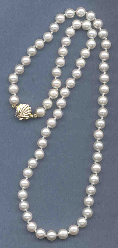AA Grade 6.5-7MM Chinese Akoya Cultured Pearl Necklace w/14K Sea Shell Clasp, 20in