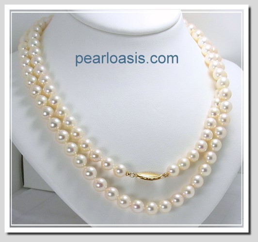 AA Grade 7-7.5MM Chinese Akoya Cultured Pearl Necklace 14K Clasp, 32 In. Special!